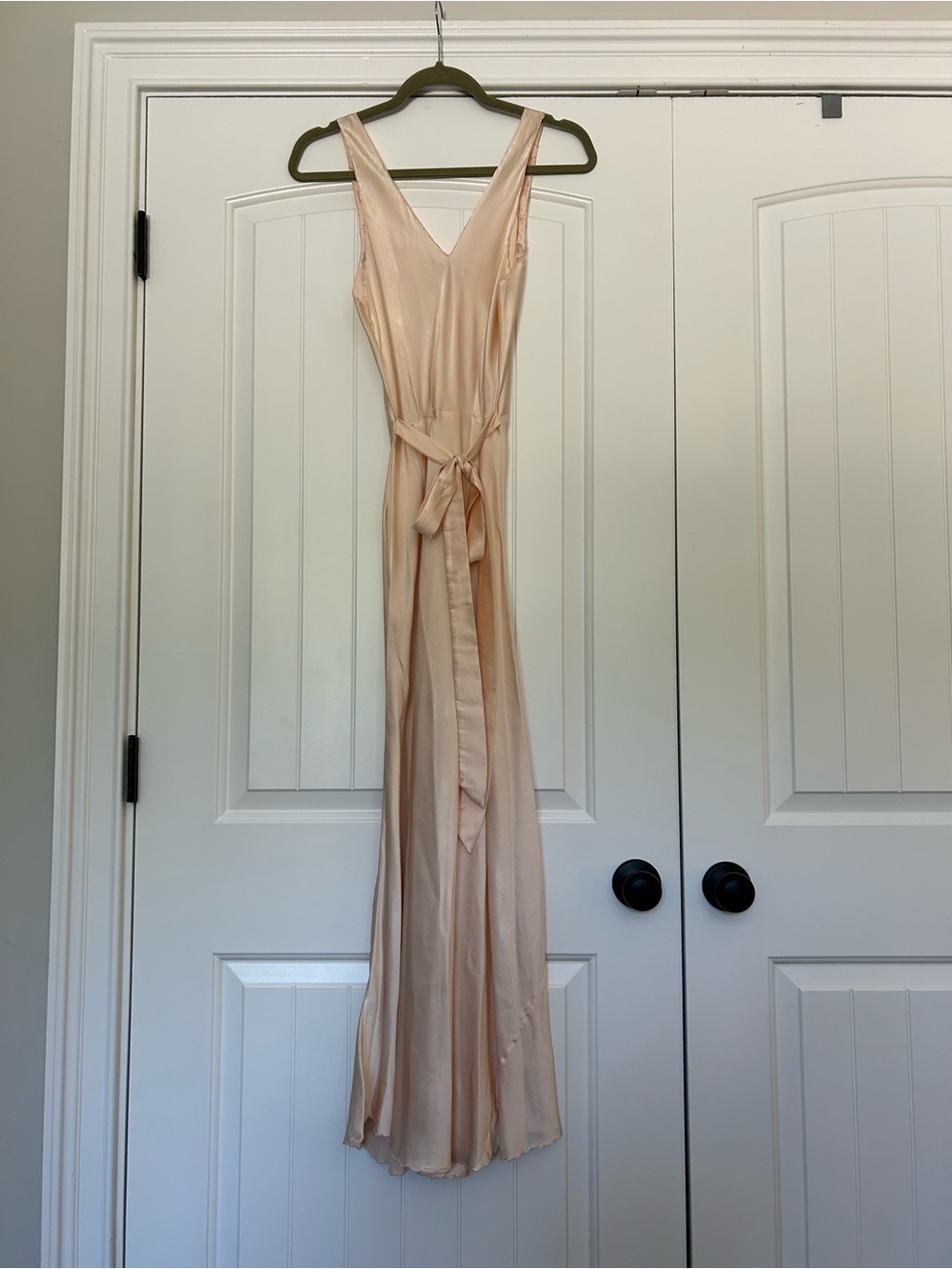 Silk Embroidered Bias Cut Maxi Dress Nightgown Soft Peach - Picture 7 of 11